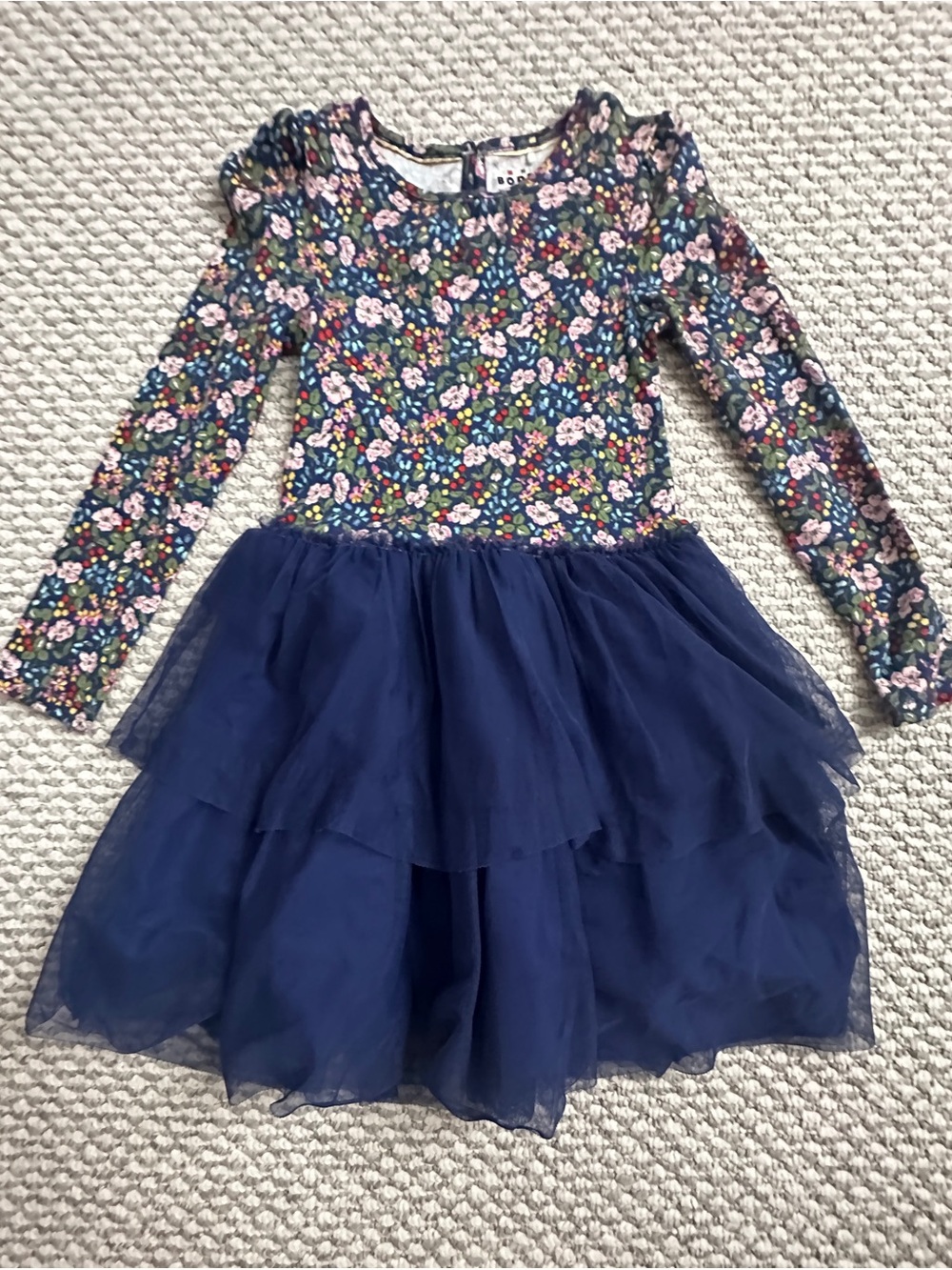 Mini Boden Navy Floral Tulle Party Dress - Long Sleeve